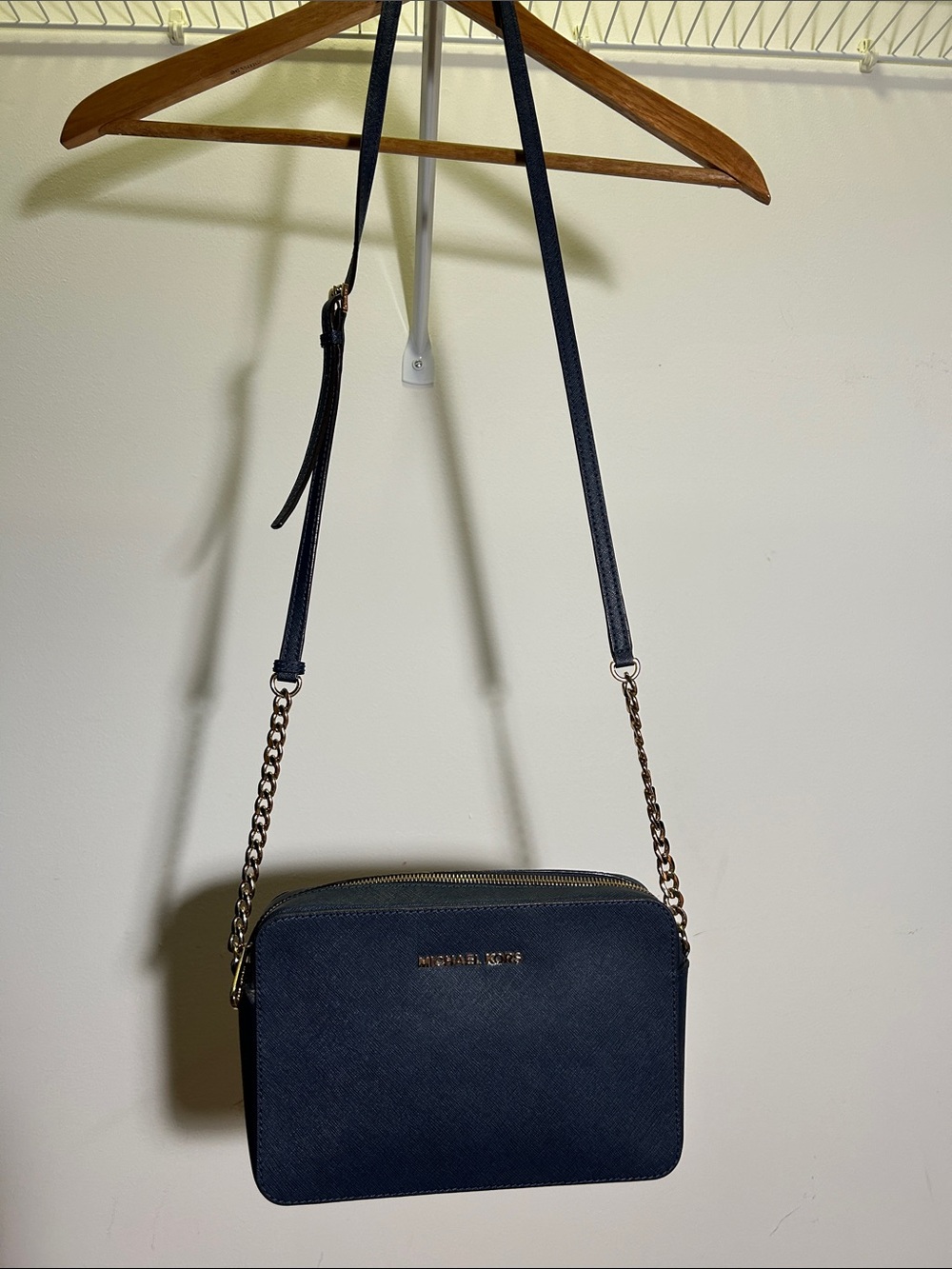 Michael Kors Navy Crossbody Bag with Gold Hardware